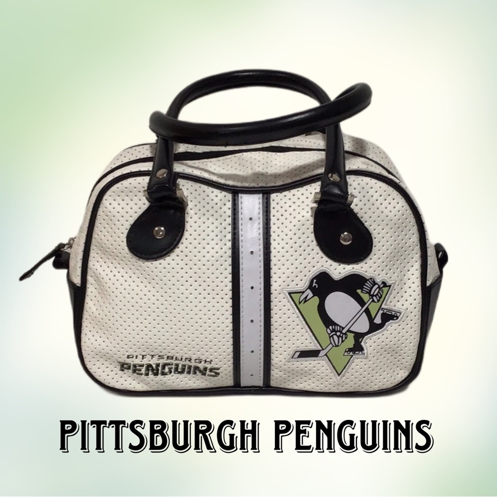 NHL Pittsburgh Penguins Hockey Bowler Hand Bag, White and Black